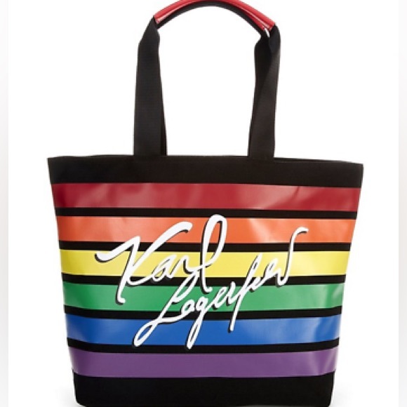 KARL LAGERFELD PARIS THE KRISTEN LARGE ZIPPERED TOTE HANDBAG MULTI RAINB… - Picture 1 of 6